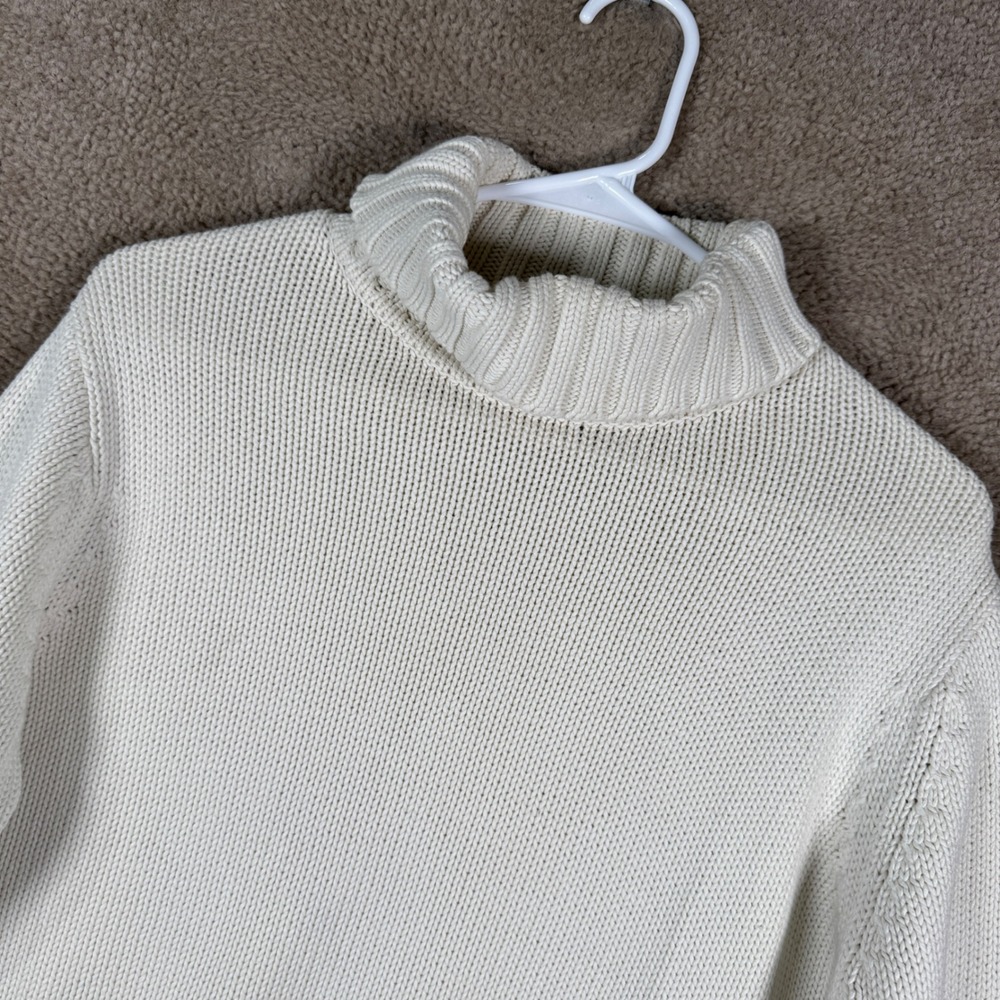 L.L. Bean Turtleneck Sweater‎ Women Medium Cream Ivory 100% Cotton Shaker Knit